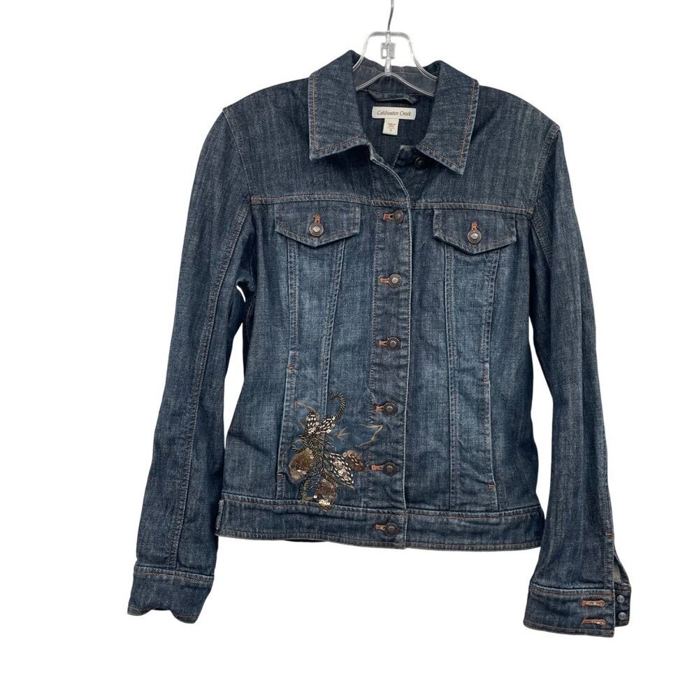 Coldwater Womens Denim Jacket Embroidered/Sequined Size 6 Button Up